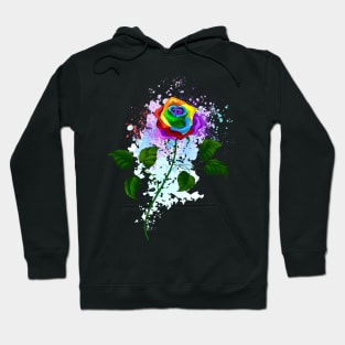 Rainbow rose with watercolor drops Hoodie